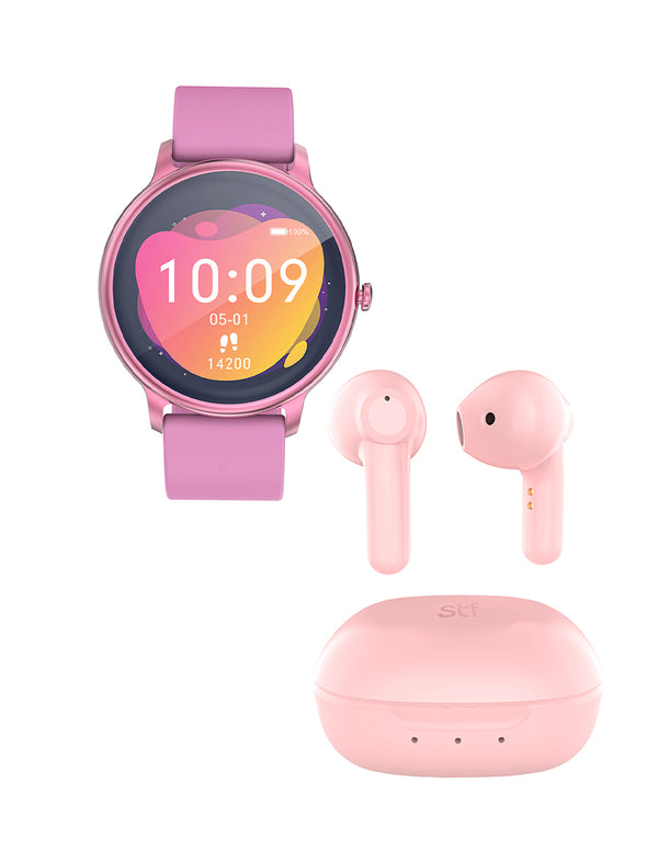 Kit Smartwatch Reloj Kronos Aura + Audífonos True Wireless Kun Rosa