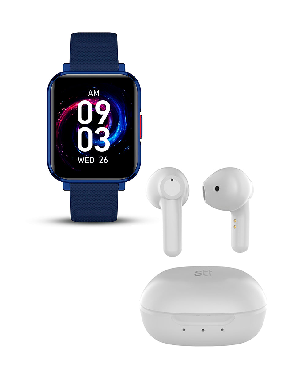 Kit STF Smartwatch Reloj Kronos Optimum Azul + Audífonos True Wireless ...