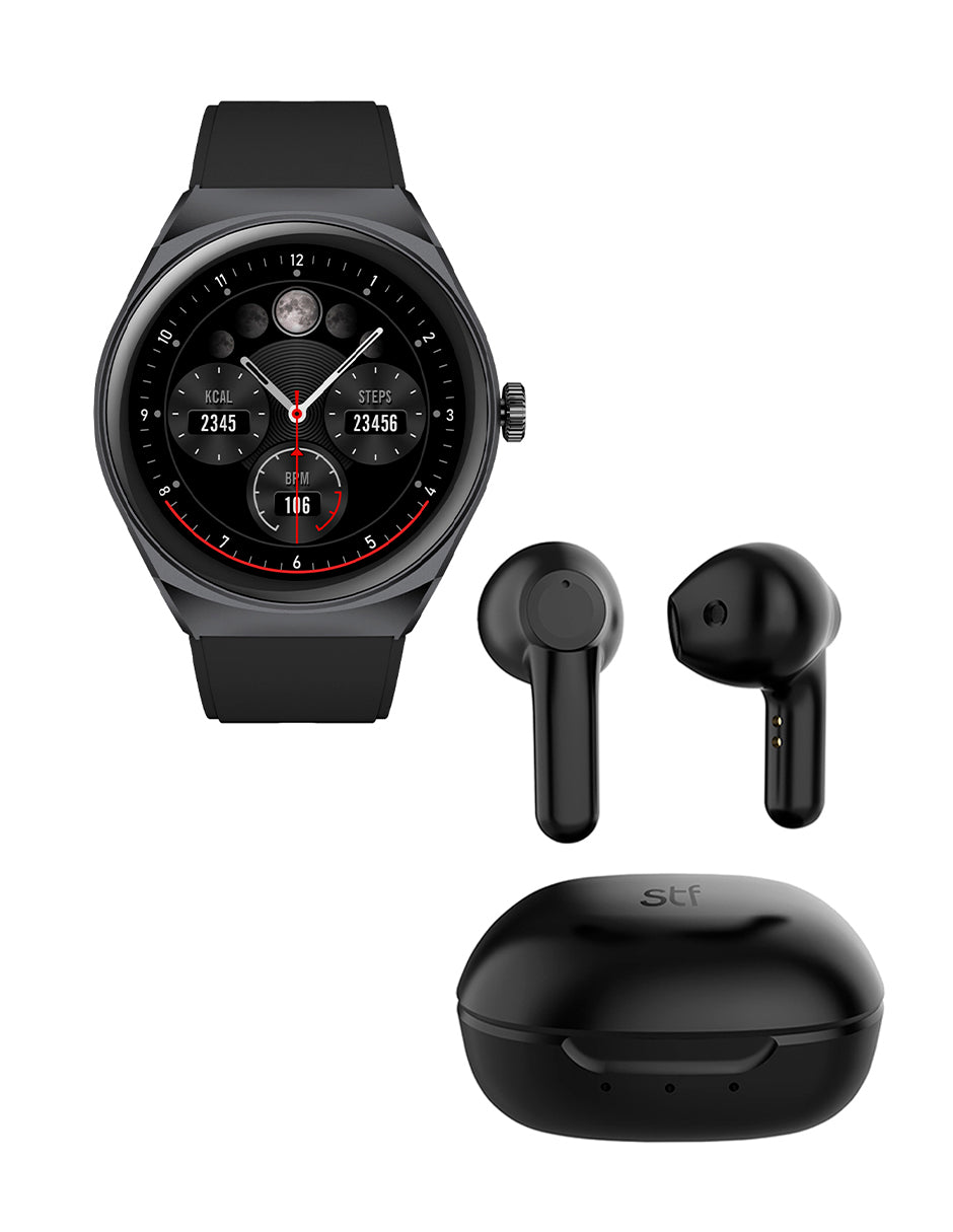 Kit STF Smartwatch Reloj Kronos Trek negro + Audífonos True Wireless K ...